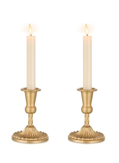 Buy Gold Candle Holders Brass Candlestick Holders: 2 Pcs Taper Candle Holders, Candle Holders for Candlesticks Tapered Gold Candle Holders Wedding Party Chrismas Mantel Home Decor in UAE