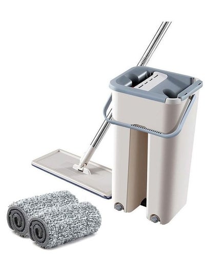 Buy 4-Piece Microfiber Mop With Bucket And Refill Roller Set Grey/Beige/Silver in Saudi Arabia