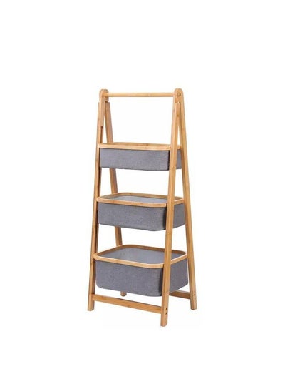 Buy 3 Tier Fold Out Hamper Shelf Storage Space Saving Collapsible Foldable Natural Bamboo Wooden Organizer Removable Baskets for Bedroom Bathroom Laundry Clothes Towels in Saudi Arabia