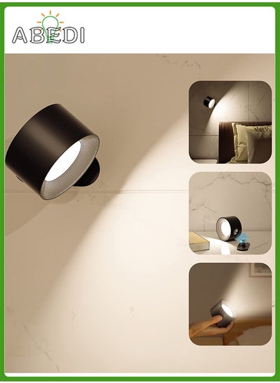 Buy LED Wall Sconce, Wall Mounted Lamp with USB Port, 3 Color Temperature and 3 Brightness Level, 360°Rotate Magnetic Ball, Cordless Wall Light for Reading Bedside, Black in Saudi Arabia