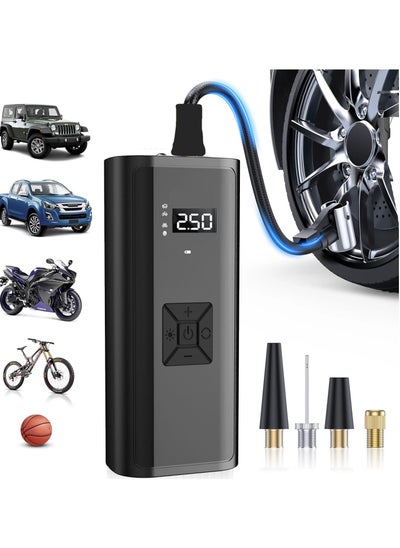 اشتري YUNSYE Tyre Inflator Portable Air Compressor,Electric Cordless Air Pump Bike Pump,with Battery, Digital LCD Display, LED Light, Portable Mini Air Pump for Cars, Motorcycles, Bicycles, Balls في السعودية