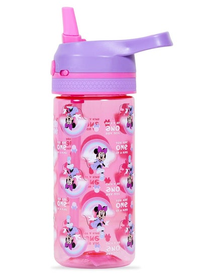 Buy Disney Minnie Mouse Tritan Water Bottle With Lockable Push Button And Carry Handle - Purple/Pink, 420ml in Saudi Arabia