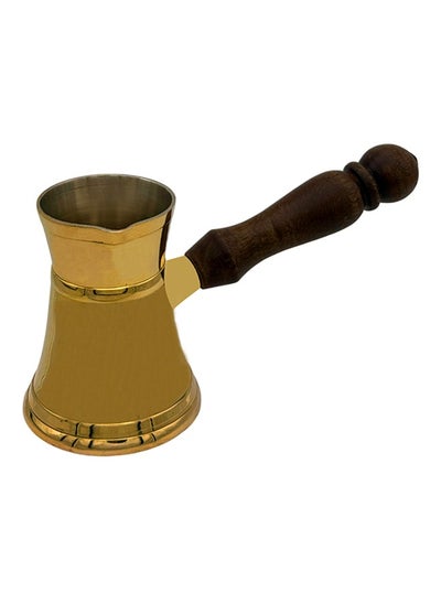 Buy Majestic Brass Turkish Coffee Pot – Capacity: 160 ml (Small Size), Smooth Classic Design, Golden Color – Handcrafted with Wooden Handle, Perfect for Turkish Coffee, Arabic Coffee, Tea, Milk, and Hot Beverages in UAE