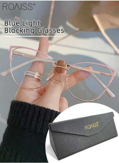 Buy Women's Blue Light Blocking Glasses Blue Light Filter Computer Reading Gaming TV Phones Cat Eye Eyeglasses Fashion Anti Eyestrain Headache Eyewear Pink Gold 52mm in Saudi Arabia