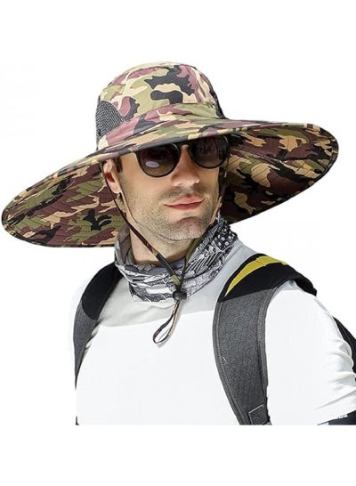 Buy Outdoor Windproof Quick Drying Breathable Sunscreen Fishing Sunshade Mountaineering Large Eaves Folding Fisherman Hat in UAE