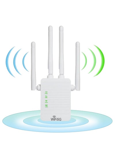 اشتري WiFi Extender WiFi Range Extender Signal Enhancer 5G 1200Mbps Dual Frequency Mini Compact Internet Booster for Home, Wireless Signal Repeater في الامارات