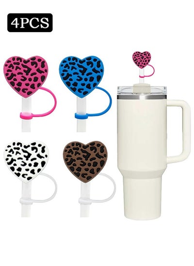 Buy 4 Pcs Heart Design Silicon Straw Cover, Reusable Silicone Straw Tip Toppers, Cups Accessories Protector Straw Decorations in Saudi Arabia