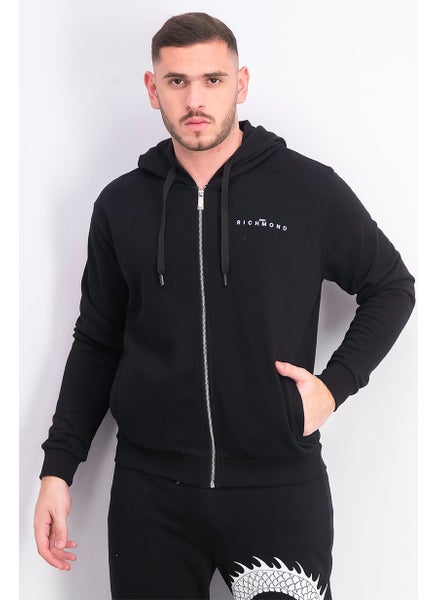 اشتري Men Hood With Drawstring Graphic Print Long Sleeves Sweatshirt, Black في الامارات