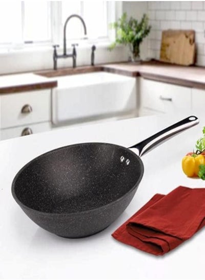 Buy Falez Non Stick Granite Wok Fry Pan, 28 Cm Diameter, Black in UAE