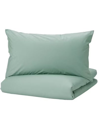 Buy Duvet cover and 2 pillowcases dark green 240x220/50x80 cm in Saudi Arabia