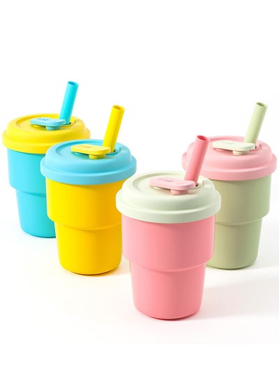 Buy Kids Cups With Straws And Lids Kids Tumbler Set Bpa Free Toddler Straw Cups With Silicone Sleeves And Silicone Straws With Stopper, Spill Proof Cups For Kids in UAE