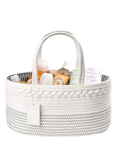 Buy Baby Diaper Caddy Organizer, Nursery Storage Basket for Boys Girls,Cotton Rope Diaper Storage Basket, Large Bag Car Bassinet with Removable Inserts, Nursery Storage Bin, 100% White Cotton in UAE