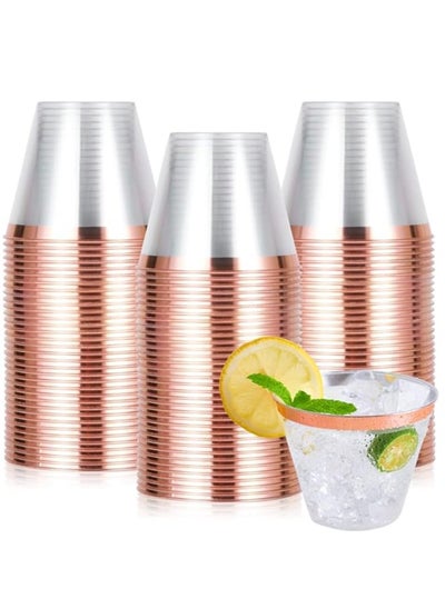 اشتري Disposable Plastic Cups 50 Pcs Elegant Rose Gold Rimmed Plastic Cups 9oz Clear Plastic Cups Gold Disposable Cups Cocktail Cups Plastic Clear Plastic Cups for Wedding Party Birthday في الامارات