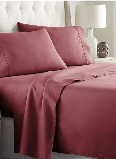 Buy Stitch King Cotton Sheet Set 4 Pieces 300 Stitches Red in Saudi Arabia