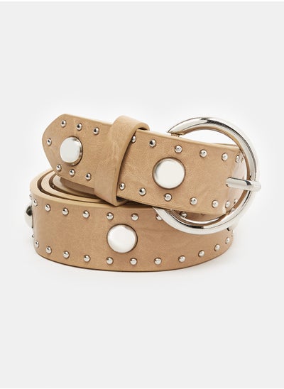 Buy Beige Leather Belt with Studs in Egypt