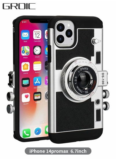 Buy Phone Case Compatible with iPhone 14 Pro Max 6.7 Inch Camera Case Vintage Cover Cute 3D Cool Unique Design Silicone Case with Removable Neck Strap for Girls Women Black in UAE