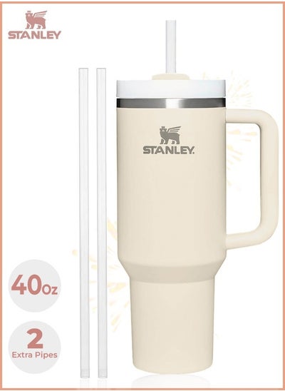 Buy Stanley Quencher H2.0 Flow State 40oz Cream Stainless Steel Vacuum Insulated Tumbler with Lid and 2 Straw for Water and Iced Tea, Cold Retention in Pack of 1 & 2 in UAE