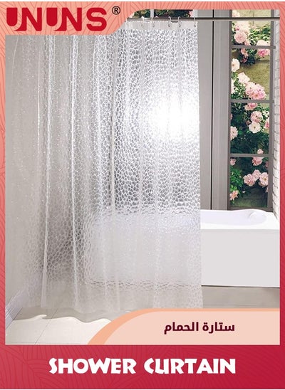 Buy Shower Curtain,3D Water Cube PEVA Plastic Shower Curtain With Grommet Holes And Accessories,Heavy Duty Clear Waterproof Shower Curtain Liner For Bathroom Decor-180 x 200 cm in Saudi Arabia