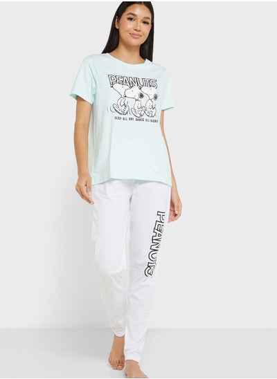 Buy Crew Neck Graphic T-Shirt & Pyjama Set in UAE