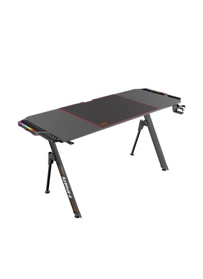 Buy Gaming E-Sports Gaming Desk with RGB LED Light Panel - Ergonomic Carbon Fiber Design Gamer Computer Desk w/Headphone Hook Mount & Cup Holder - Water Proof Table - Gamer Workstation Pro - Black in UAE