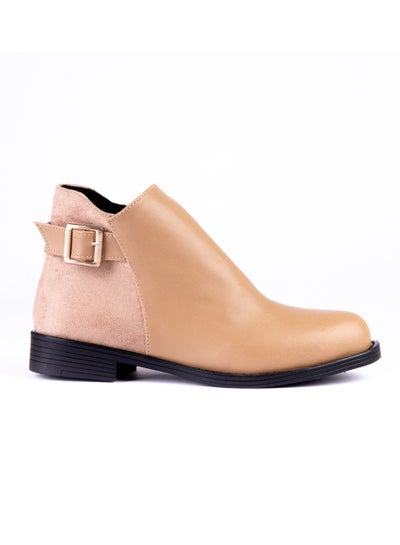 Buy Leather flat boots in suede with toka - Coffee G-40 in Egypt