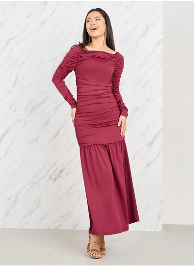 Buy Ruched Wide Square Neck A-Line Maxi Dress in Saudi Arabia