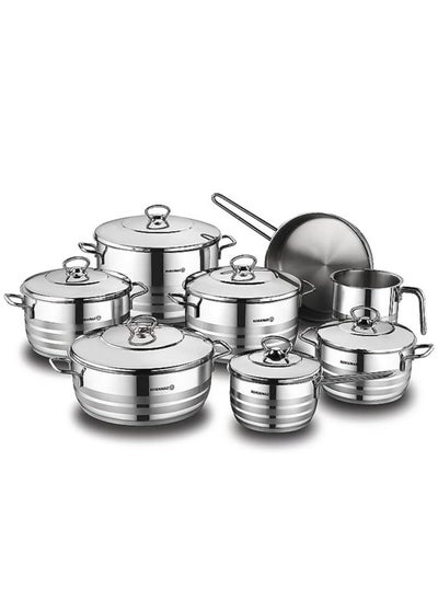 Buy Korkmaz Astra stainless steel cookware set 14 pieces in Saudi Arabia