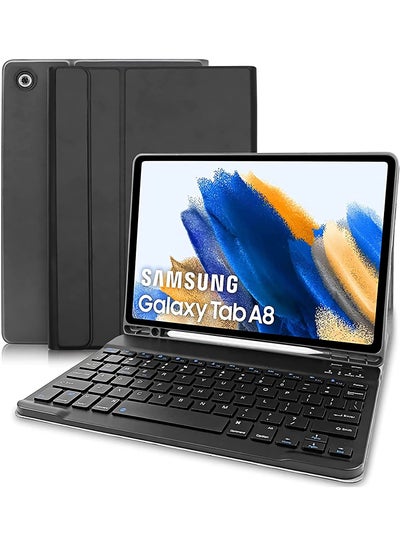 اشتري Keyboard Case for Samsung Galaxy Tab A8 10.5 Inch 2022 & Built-in S Pen Holder - Slim Smart Cover with Detachable Bluetooth Keyboard for Samsung Tablet A8 (SM-X200/ X205 /X207/Black) في الامارات