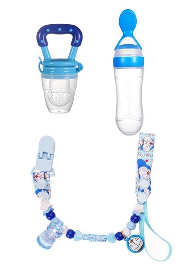 Buy 3-Piece Baby Silicone Feeding Accessories, Pacifier Clip Chain, Food Spoon, Food Feeder in UAE