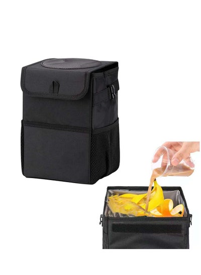 Buy Waterproof Foldable Car Trash Can with Lid and Storage Pockets Compact Organizer for Clean and Tidy Cars in Saudi Arabia