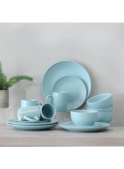 Buy Apollo 16 Piece Color Glazed Dinner Set Serve 4 Stoneware Colorful Dinnerware Set Stylish Table Setting For Home Kitchen & Dining Room L33xW21.5xH28.5cm Turquoise in UAE
