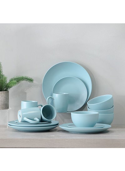 اشتري Apollo 16 Piece Color Glazed Dinner Set Serve 4 Stoneware Colorful Dinnerware Set Stylish Table Setting For Home Kitchen & Dining Room L33xW21.5xH28.5cm Turquoise في الامارات