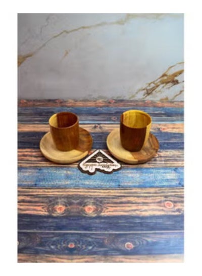 اشتري Wooden coffee cup + plate Handmade from healthy wood 100% natural colors from the heart of the tree في مصر