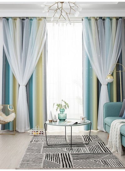 Buy 1 Piece Hollowed Out Stars Curtain Blackout Curtains For Living Room Bedroom 100*250cm in Saudi Arabia