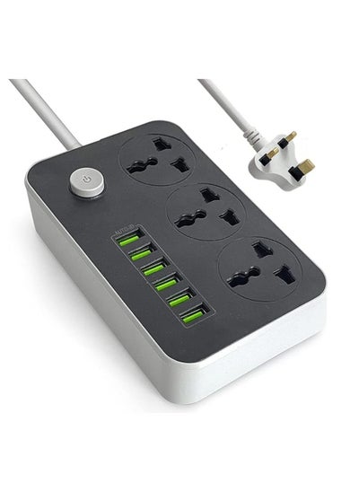 Buy Power Socket Extension Cord with 3 Outlets & 2 Meters wire Bold Cord with 6-Port USB in UAE