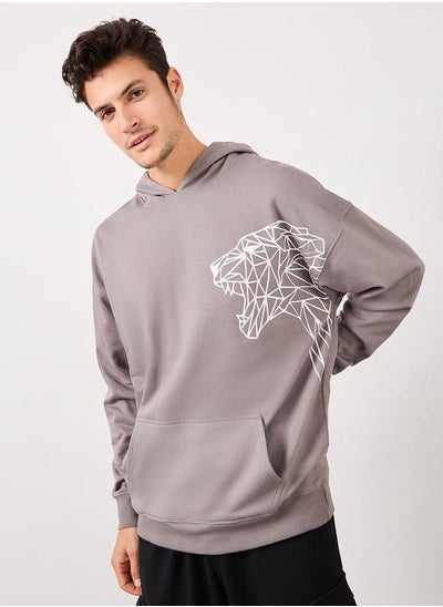 Buy Tiger Placement Print Fleece Oversized Hoodie in Saudi Arabia