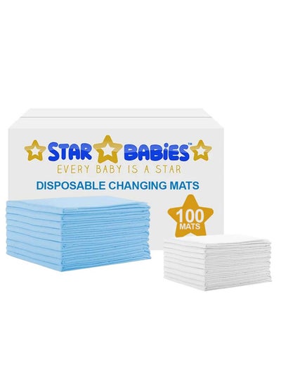 اشتري Star Babies Disposable Changing Mats Pack Of 100-Blue With Free 20Pcs Disposable Changing Mat White في الامارات