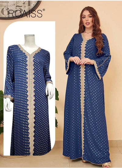 Buy Women Luxury V-neck Polka Dots Robe Maxi Dresses Exclusive Styles Modern Stylish Abaya Middle East Arabic Banquet Wedding Party Dress Women's Festival Clothing in Saudi Arabia