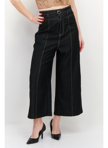 Buy Women Loose Fit Washed Non Stretchable Wide Leg Jean, Black in UAE