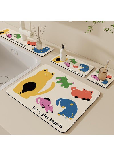 اشتري Set Of 4 Cartoon Wash Basin Water Absorption Pad  Bathroom Countertop Faucet Drain Pad  Washbasin Sink Diatom Splash Proof Cup Mat في الامارات