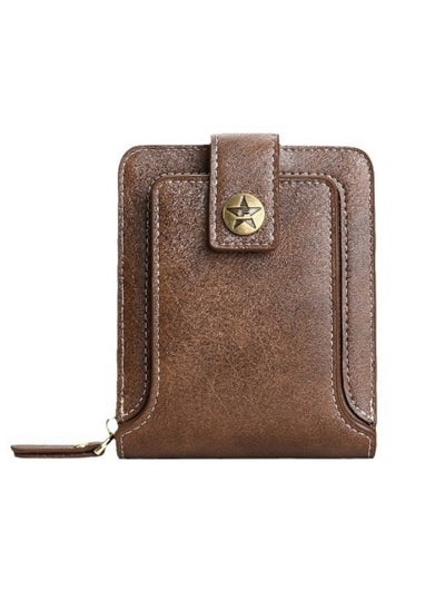 Buy Men's Retro Wallet, Boy's Portable Multi-card Slot Silver Coin Bag Cash Purse with Photo Slot, Foldable Horizontal Zipper Buckle Card Holder Passport Bag for Teenagers/College Students(Brown) in UAE