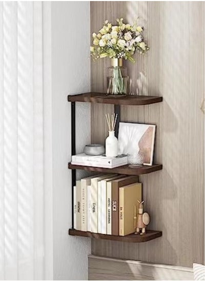 Buy 3-Tier Wall Display Shelf Corner Wall Hanging Storage Rack Wooden 25.9x13x43.7 Centimeter in UAE