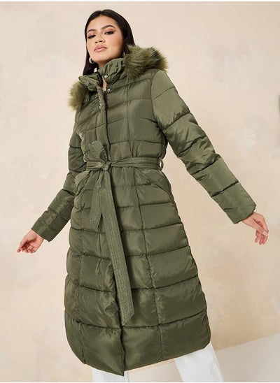 Buy Regular Fit Hooded Padded Midi Coat in Saudi Arabia