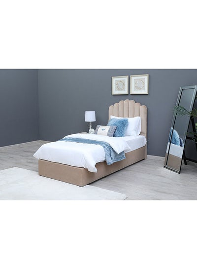 Buy Anna Single Bed Velvet Beige 90x200 cm in UAE