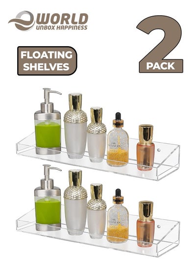 Buy Clear Acrylic Floating Wall Display Shelves: Non-Drilling, Thick, and Waterproof Bathroom Storage Solution with Baffle and Drainage Hole for Secure and Dry Display. in UAE