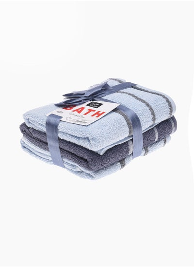 Buy 100% Cotton Hand Towel Set of 3 Light Blue/ Navy Blue/ Light Blue 50x90 cm in UAE