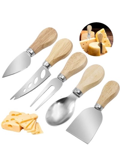 Buy A set of 5 pieces of knives with wooden handles for cutting and serving cheese and butter in Egypt