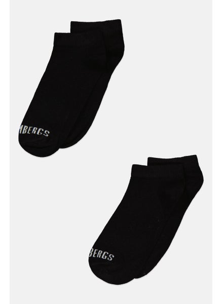 Buy Men 2 Pair Brand Logo Low Cut Socks, Black in Saudi Arabia