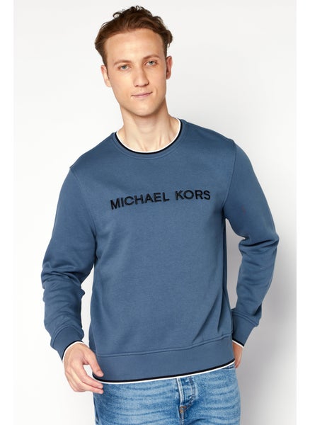 Buy Men Crew Neck Long Sleeve Graphic Sweatshirt, Blue in UAE