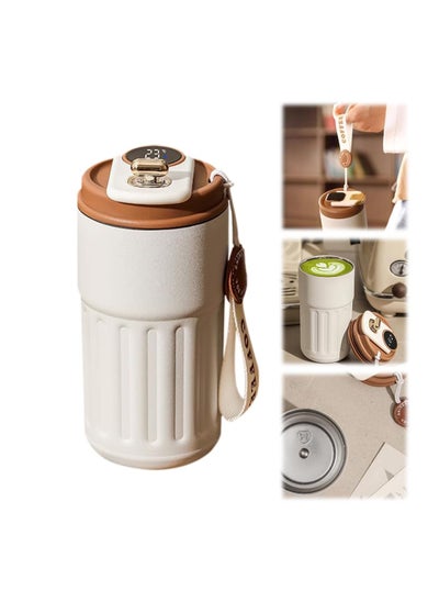 اشتري Coffee Thermos with Temperature Display, Smart Temperature Control Travel Coffee Mug, Portable Hot and Cold Coffee Thermos, Stainless Steel Leak-Proof Travel Coffee Insulated Cup, 450ML - White في الامارات